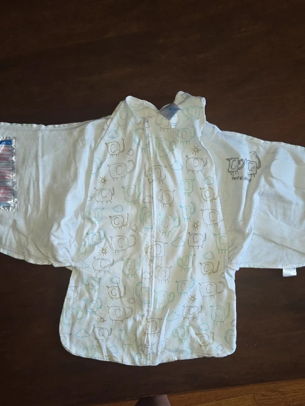 HALO White Sleep Sack with Mint and Tan Elephant Print